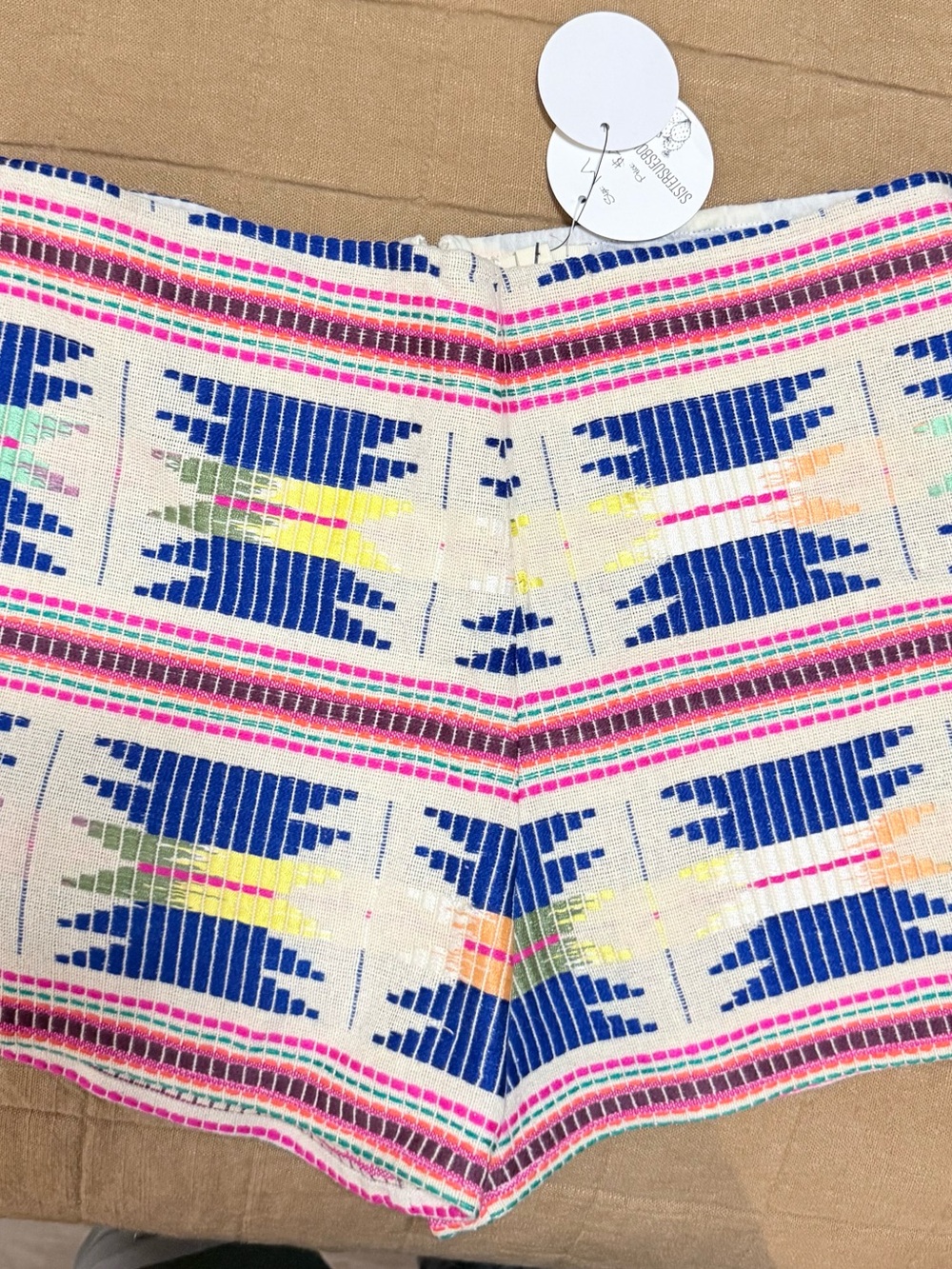 En Creme Cream Aztec Print Shorts with Blue & Pink Accents